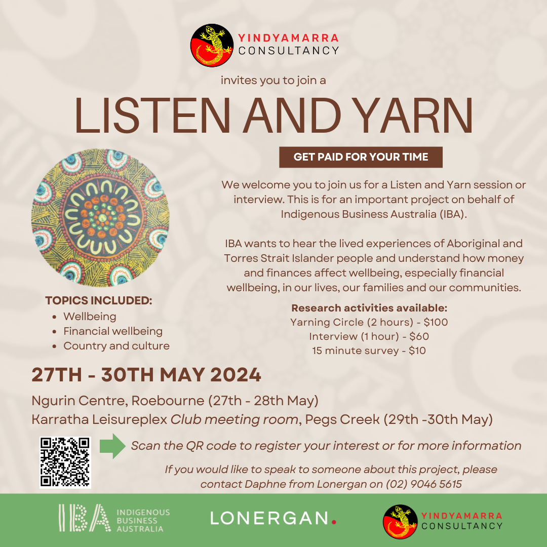 Invite to a Listen and Yarn session or interview. 
